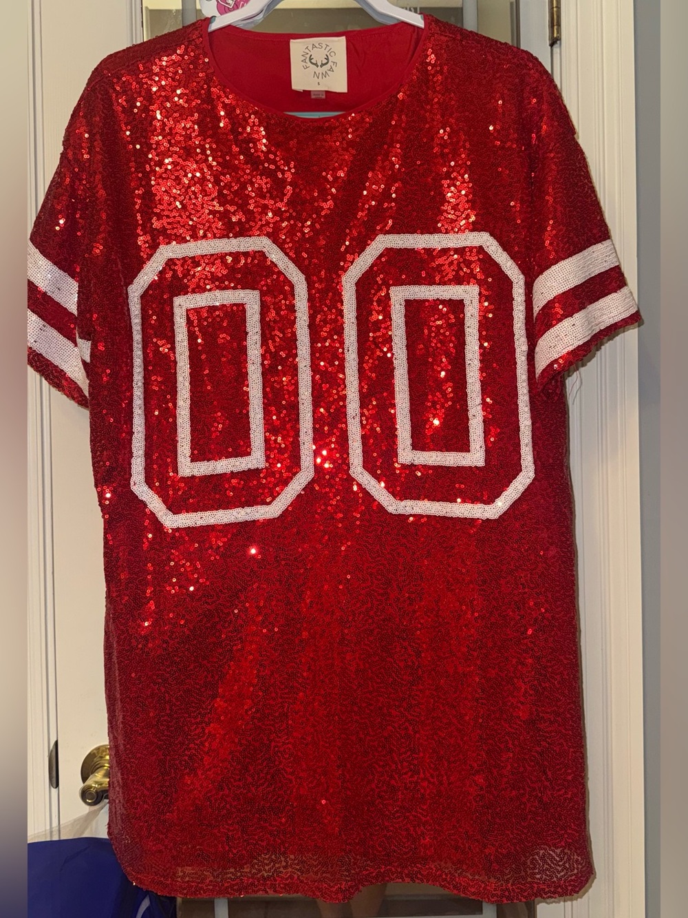 Fantastic Fawn Red Sequin Tee Dress with Black Accent